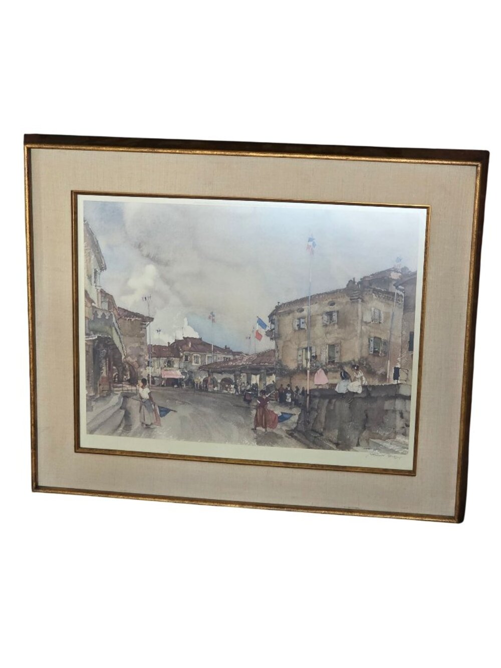 1956 La Quatorze Julliet Sir William Russell Flint French Street Scene Print 32"